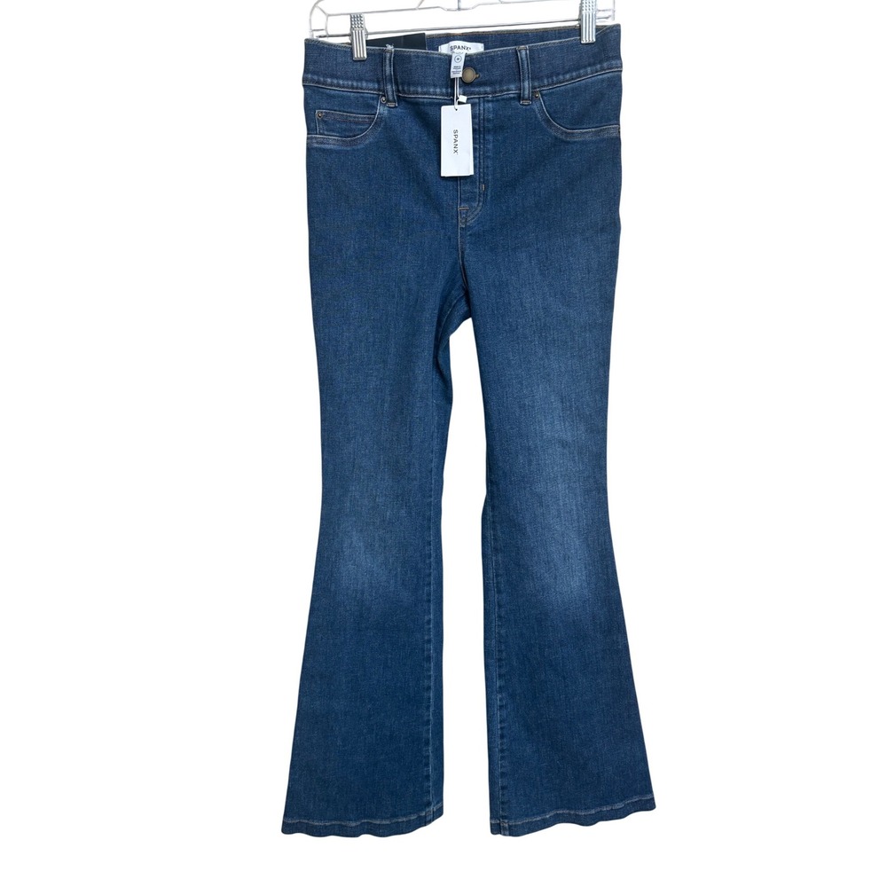NWT Spanx Flare Jeans Medium Blue Wash High Rise Pull On Stretch Denim M